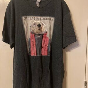 Mens Capitola Beach Gray Graphic Short Sleeve T-Shirt with Otter Print Size XXL